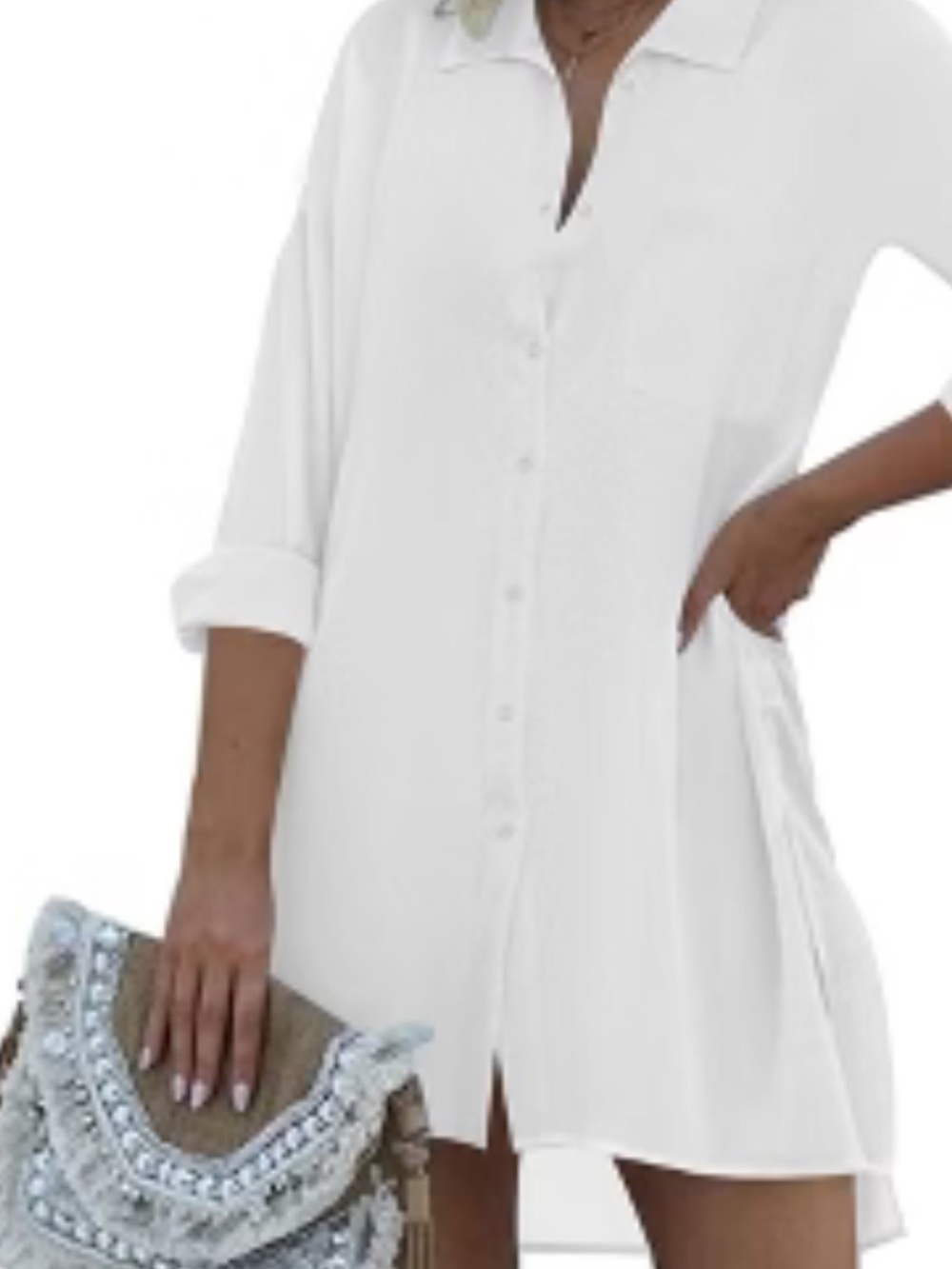 Classic White Button-Front Swim Coverup Tunic